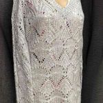 Studio Y Silver Metallic Knitted V-Neck Long Sleeve Sweater Womens Medium Photo 0