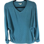 Caslon Blue Ribbed V-Neck Long Sleeve Top Dolman Sleeve Womens Size S Photo 0