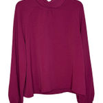 Evereve  Women Large Magenta Textured Long Sleeve Blouse Top Photo 0