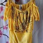 Chico's Pop Up Yellow Gold Link Off Shoulder Top Shirt Size Small Chico Photo 0