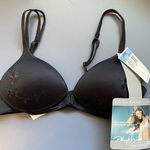 Playtex Vintage  Bra 36B Nearly B Front Hook Black Wireless Embroidered‎ 4464 New Photo 0
