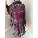 Alfani  WOMAN Purple Black Line Paisley PRINT STRETCHY Collared TUNIC TOP SIZE 12 Photo 1