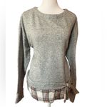 IZOD heathered sweatshirt with a faux layered plaid hem and a front tie detail L Photo 3