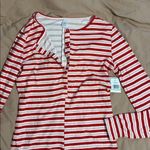 Red Pink and White Striped Long Sleeve Onesie Large NWT Photo 3