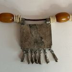 Handmade Vintage authentic African tribal necklace with metal center amber colored beads Photo 8