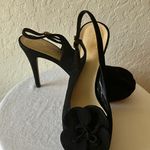 Kate Spade : Black Suede Open Toe Heels- Floral Accent- 7 Photo 0
