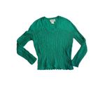 Leslie Fay VTG  Sweater Size 10 Green Crochet V Neck Pointelle Photo 4
