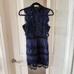 Self Portrait Bellis Navy Lace High Neck Bandeau Top Mini Cocktail Party Dress 4 Black Photo 2