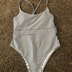 Shade & Shore  Women’s One Piece Swimsuit Black & White Striped Size XL Photo 3