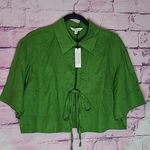 Banana Republic  LINEN TIE FRONT CROPPED SHIRT 100% LINEN GREEN MEDIUM NWT Photo 1