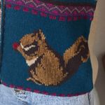 Vintage fall Squirrel Sweater Vest Ramie Cotton 90s Fall Knit small embroidered Tan Photo 8