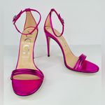 Gucci  Pink Metallic Leather Ankle Strap GG Crystal Logo Heel Sandals Sze EU 40 Photo 4