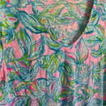 Lilly Pulitzer Pink Blue Fish Print V-Neck Short Sleeve Tee Womens S Coastal Photo 1