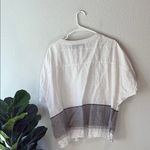Tahari  Linen button up collarless Blouse in White and gray small Photo 4
