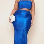 Pretty Little Thing NWT Plus Blue High Waisted Plisse Maxi Skirt Size 16 Photo 0