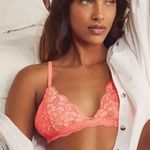 We Are HAH Chi Bralette Fried Salmon Pink Floral Lace Sheer Adjustable XS NEW Photo 0