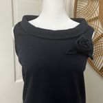 Alyn Paige  Navy Blue Stretch Classic Sheath Dress With Rose Detail Preppy Sz M‎ Photo 1