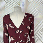 Reformation ‎ Butterfly Print Long Sleeve Mini Dress Maroon Red Size 2 Photo 6