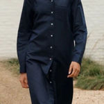 Jenni Kayne  Navy Long Sleeve Button Front Midi Cotton Linen Dress Photo 0