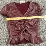 French Pastry  Maroon Faux Leather Ruched Crop Top Women’s Small NWT Photo 6