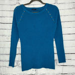 Vilce Milano Teal Ribbed Long Sleeve Pullover Top Women’s Small Stud Shoulder Blue Photo 0