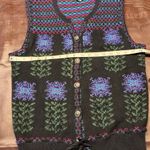 Vintage Cullinane Womens M‎ Sweater Vest Black Floral Lamb's wool blend cottage Size M Photo 12