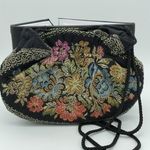 Vintage Black Velvet Small Purse Needlepoint Dark Floral Cottagecore New York Photo 0