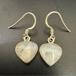 Vintage 925 Sterling Silver Small Heart Moonstone Drop Earrings 3.6g Photo 1