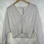 Avec Les Filles White Black Pinstripe Smocked Waist V Neck Crop Top Size L NWT Photo 3