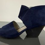 Eileen Fisher Back Zip Wedge Sandals Blue Suede Size 8.5 Photo 0