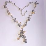 Elegant Gold Tone and Dark Gray Glass and Quartz Beaded Y Drop Necklace Photo 1