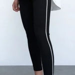 ZARA  High Rise Side Appliqués Rhinestone Stripes Cropped Trouser Pants M Black Photo 0