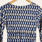 Boden Blue Geometric Print Long Sleeve Ruched V Photo 4