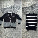 Vintage A’Milano Striped Cardigan/Sleeveless Mockneck Sweater Black White Medium Photo 1