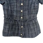 Draper James  Black Blue Tweed Short Sleeve Gold Button Top Size 4 Photo 4