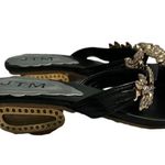 JTM Sandals Black Gold Rhinestones Embellished Bling Shoes Slip On Size 37 6.5 Photo 3