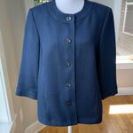 Vintage Alfred Dunner Minimalist Navy Blue Woven Swing Jacket Contrast Stitch Size 10 Photo 13