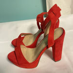 Red Suede Platform Heels Size 7.5 US Ankle Strap Block Heel Dress Pumps Bin2 Photo 0
