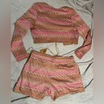 House of Harlow 2 pc Set Knit Shorts & Tie Front Top/Cardigan Sz L Chevron Pink Size L Photo 8