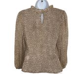 EXPRESS ‎ Latte & White Speckled Smoked Long Sleeve Ruffle Neck Blouse NWT $64 M Photo 6
