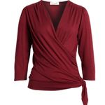 Loveappella Elegant Burgundy Faux Tie Wrap Top Size Small New WOT Photo 6