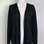 Ann Taylor Linen Blend Black Open Front Long Cardigan, Sz Medium Photo 3