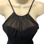 Azazie  Alayna Short Bridesmaid A Line Dress Navy Sz J12  High Neck Sheer Chiffon Photo 8