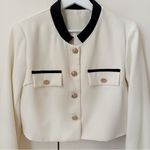 SheIn DAZY Cream Contrast Trim Gold Button Cropped Jacket Photo 3