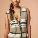 Westbound Vintage  Women's Large Beige Fringed Edge Wool‎ Blend Sweater Vest Photo 0