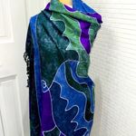 Made in Bali rayon Shawl/wrap. Blue/Green/purple. Fringe. Size 42”by56”. NWOT. Purple Photo 2