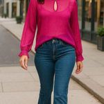 Simply Styled by Sears Sheer XL Fuschia Pink Long Sleeve Blouse Keyhole Neckline Photo 1