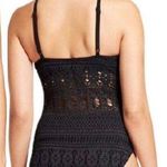 Aqua Green Crochet High Neck Black One Piece Swimsuit Medium Photo 1