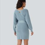 Halara  crossover v neck batwing long sleeve belted mini sweater dress Photo 1