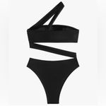 Lilosy One Shoulder Swimsuit High Waist Cheeky Bikini Brazilian Bandeau Black XL Photo 3